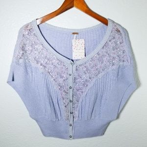 FREE PEOPLE Periwinkle Sequin Detail Shrug Sweater
